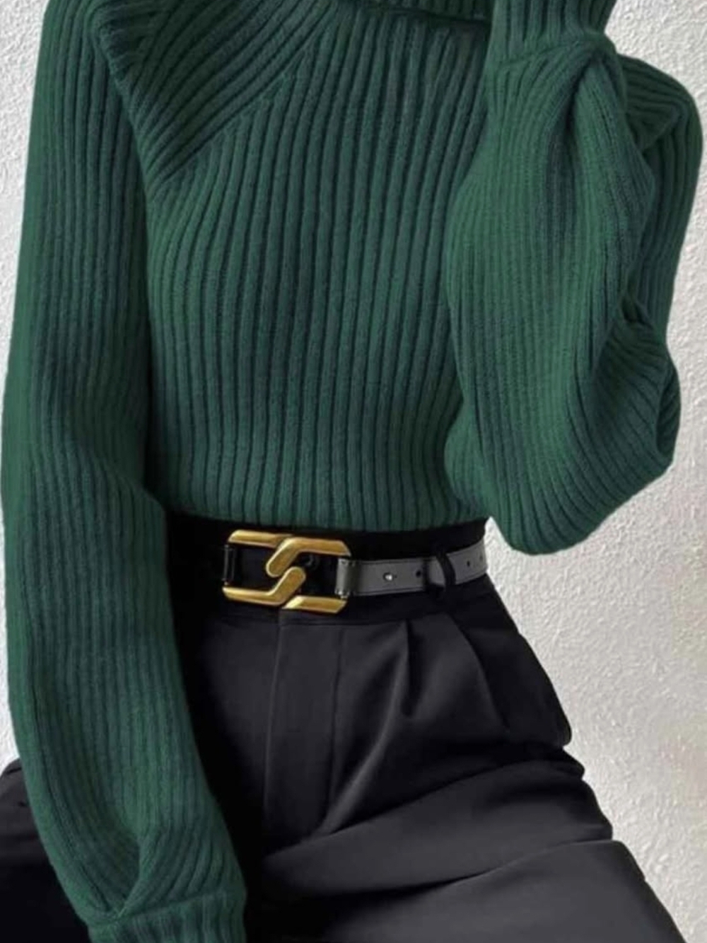 Women’s Ribbed Forest Green Sweater - Classic Knit